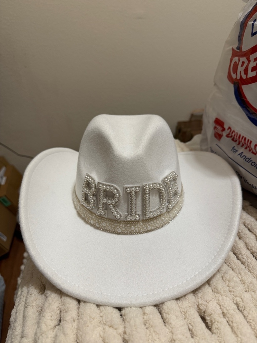 Bride White Pearl-Trim Cowboy Hat